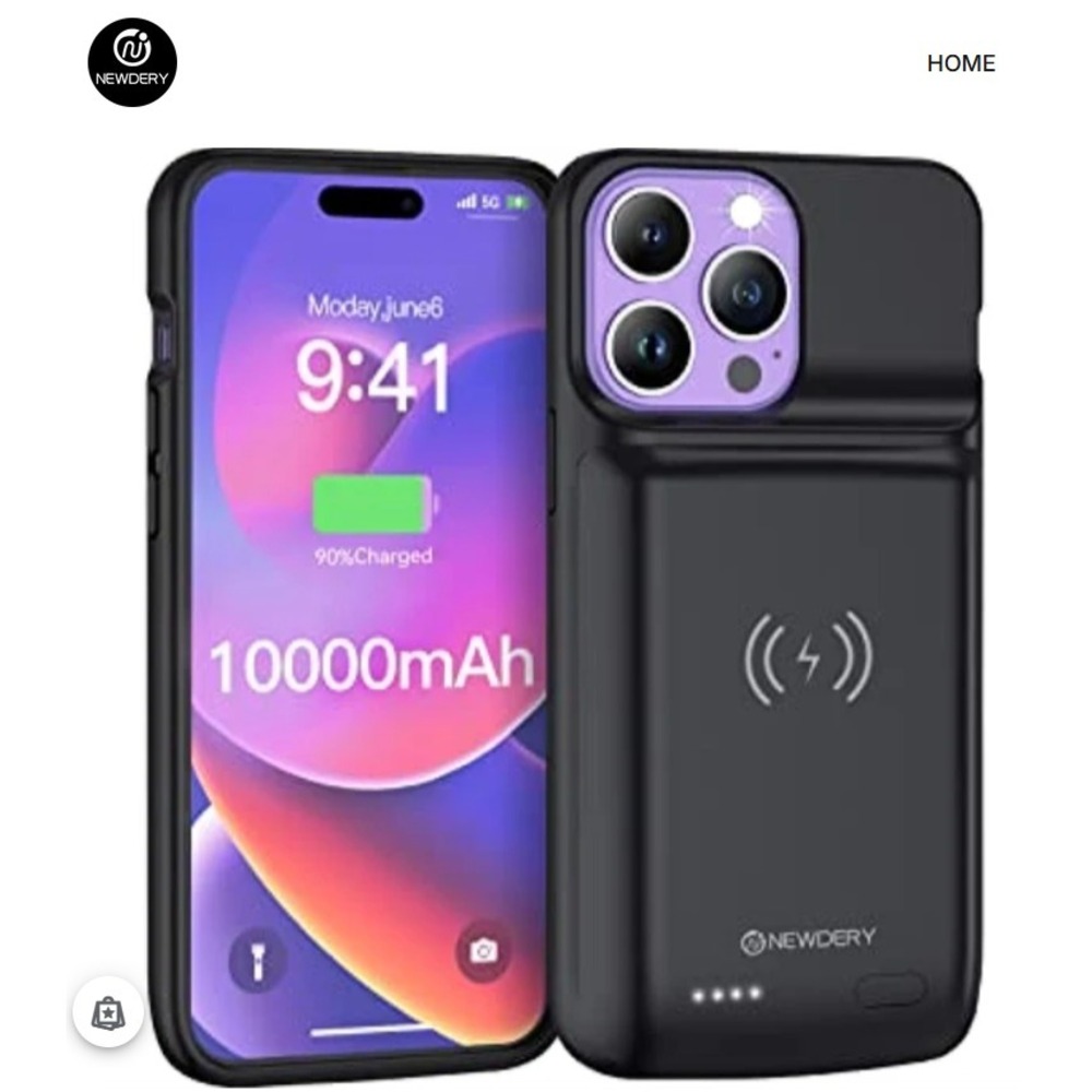NEWDERY 10000mAh Battery Case for iPhone 14 Plus Pro Max Wireless Qi Black NEW